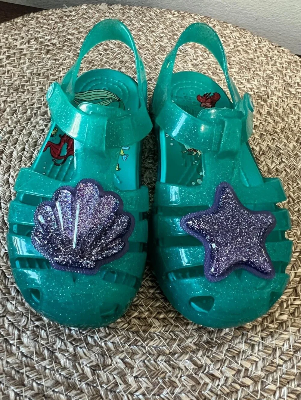 RARE Croc Isabella Ariel Little Mermaid Kids Glitter Jelly Slip-On Size 9